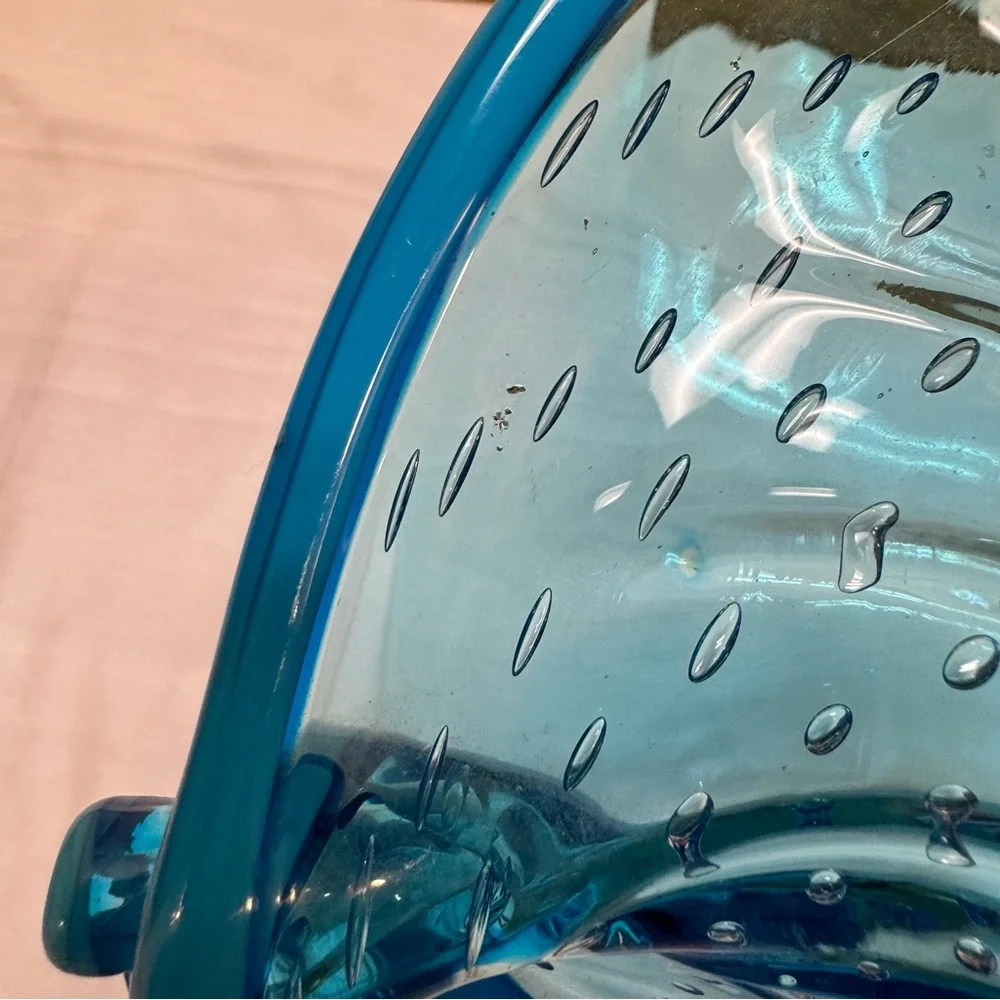 Vintage Murano Style Speckled Blue Hand Blown Art Glass Ashtray Bowl Mid Century - Picture 10 of 10